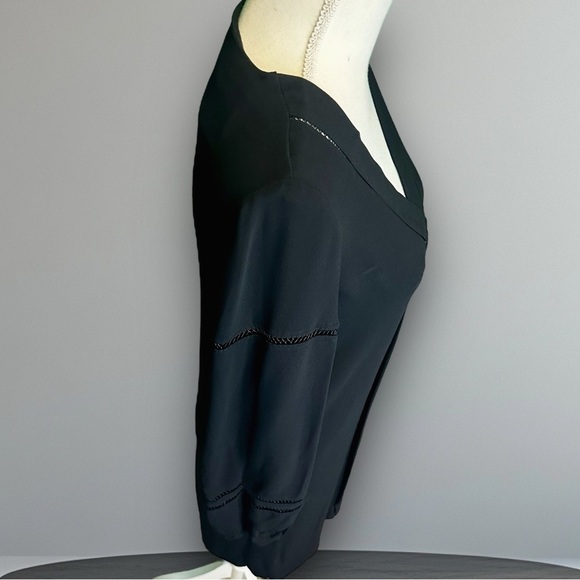 Massimo Dutti Black Viscose Pleat Front Lace Cutout Blouson Sleeve Shift Dress 4 - Picture 10 of 13